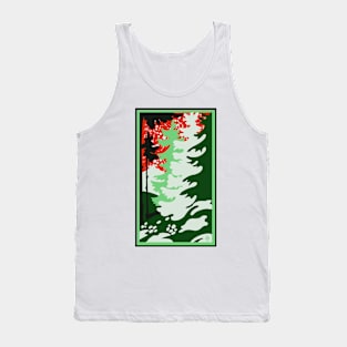 Retro Vintage Winter Forest Red and Green Tank Top